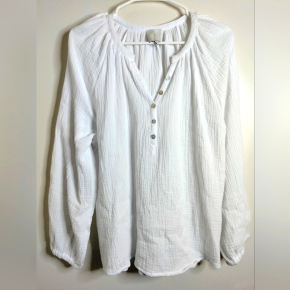 Joie Tops - Joie (Size L) White 100% Cotton V-Neck Button 3/4 Sleeve Gauze Peasant Blouse